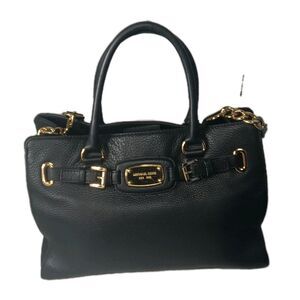 Michael Kors Hamilton Tote Black Pebbled Leather Handbag Medium Size